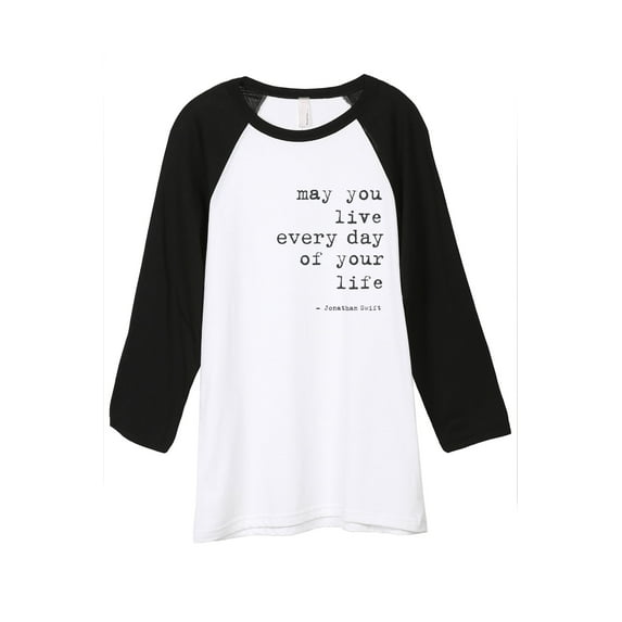 Thread Tank Live Every Day Unisex 3/4 Sleeves Baseball Raglan White Black Small