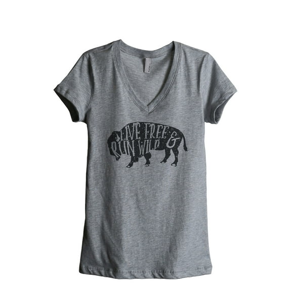 Thread Tank Live Free Run Wild Women's Relaxed V-Neck T-Shirt Tee Heather Grey 2X-Large