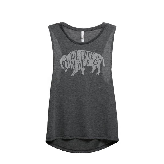 Thread Tank Live Free Run Wild Women's Sleeveless Muscle Tank Top Charcoal X-Large
