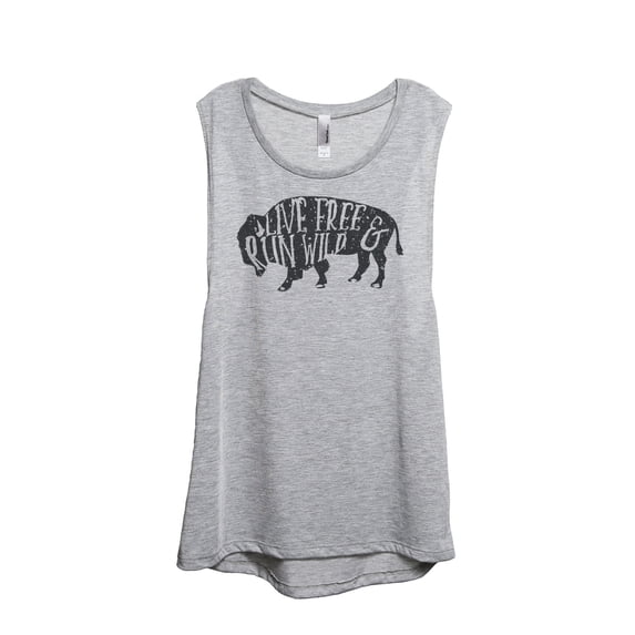 Thread Tank Live Free Run Wild Women's Sleeveless Muscle Tank Top Sport Grey Small