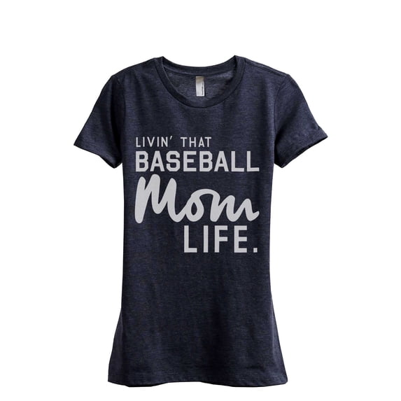 Thread Tank Livin' That Baseball Mom Life Women's Fashion Relaxed Crewneck T-Shirt Tee Heather Navy Medium