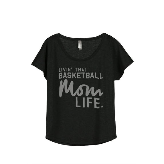 Thread Tank Livin' That Basketball Mom Life Women's Fashion Relaxed Slouchy Dolman T-Shirt Tee Heather Black X-Large