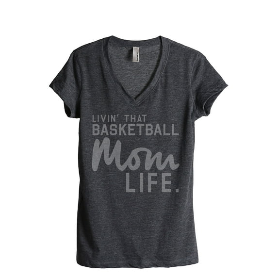 Thread Tank Livin' That Basketball Mom Life Women's Fashion Relaxed V-Neck T-Shirt Tee Charcoal 2X-Large