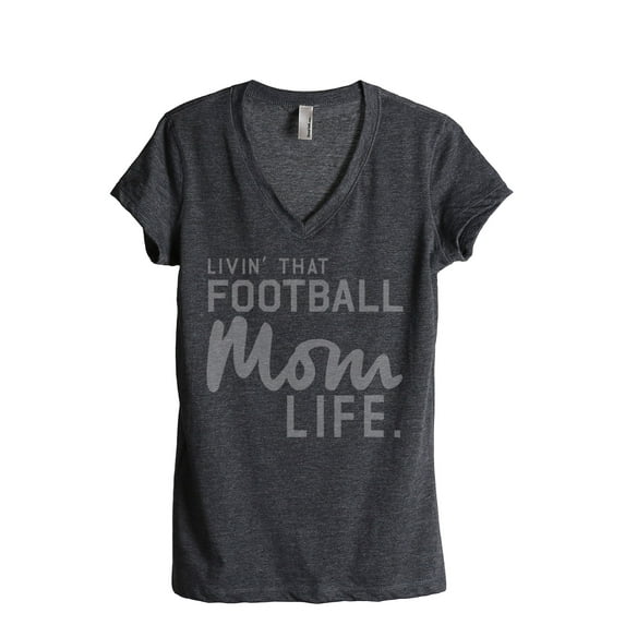 Thread Tank Livin' That Football MomLife Women's Fashion Relaxed V-Neck T-Shirt Tee Charcoal X-Large
