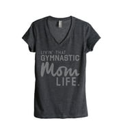 Thread Tank Livin' That Gymnastic Mom Life Women's Fashion Relaxed V-Neck T-Shirt Tee Charcoal Small