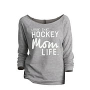 Thread Tank Livin' That Hockey Mom Life Women's Fashion Slouchy 3/4 Sleeves Raglan Sweatshirt Sport Grey Small