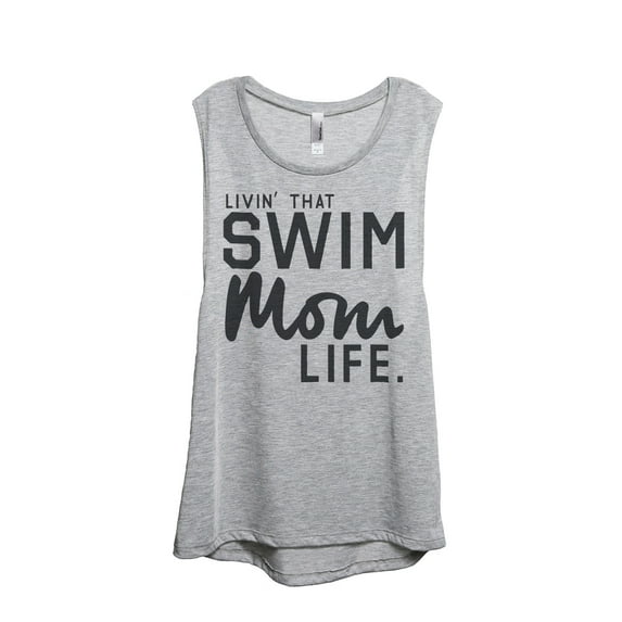 Thread Tank Livin' That Swim Mom Life Women's Fashion Sleeveless Muscle Tank Top Sport Grey Large