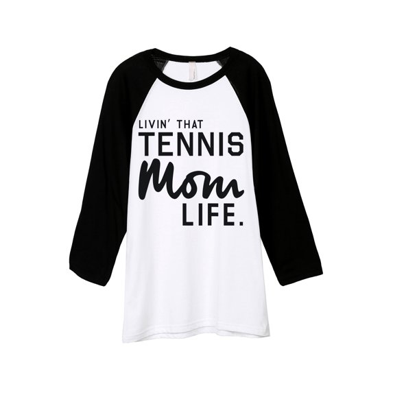 Thread Tank Livin' That Tennis Mom Life Unisex 3/4 Sleeves Baseball Raglan White Black 2X-Large