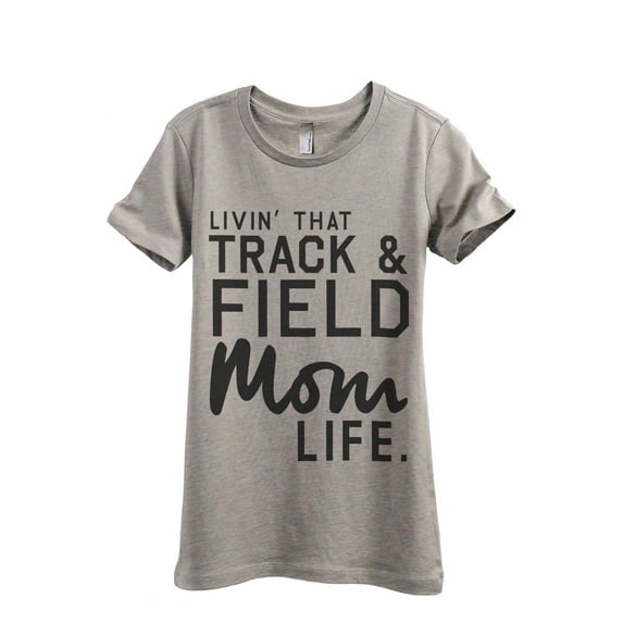 Thread Tank Livin' That Track And Field Mom Life Women's Fashion Relaxed Crewneck T-Shirt Tee Heather Tan Large