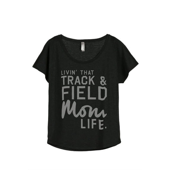 Thread Tank Livin' That Track And Field Mom Life Women's Fashion Relaxed Slouchy Dolman T-Shirt Tee Heather Black 2X-Large