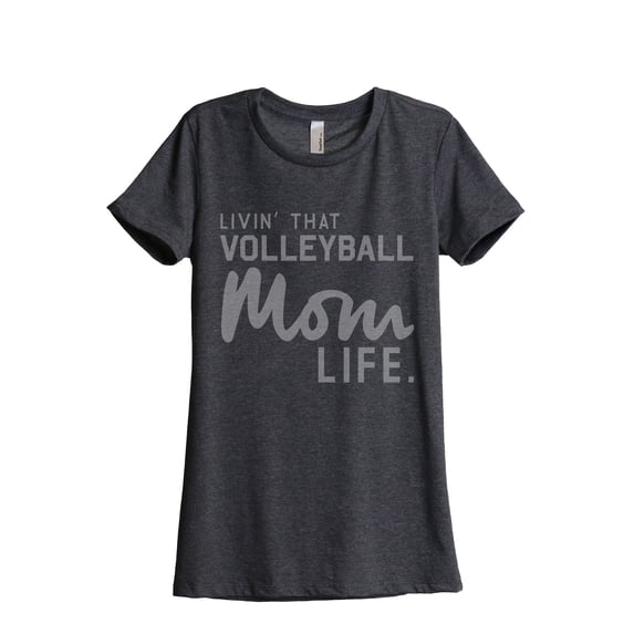 Thread Tank Livin' That Volleyball Mom Life Women's Fashion Relaxed Crewneck T-Shirt Tee Charcoal Small