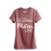 Thread Tank Livin' That Volleyball Mom Life Women's Fashion Relaxed Crewneck T-Shirt Tee Heather Rouge Large