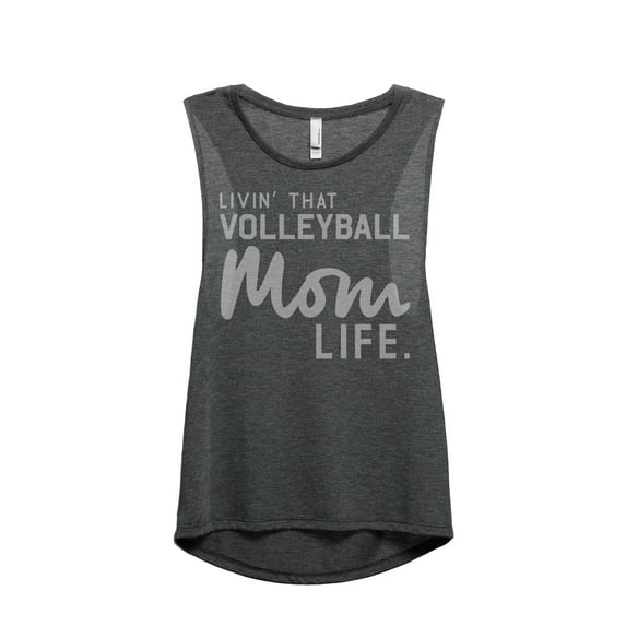Thread Tank Livin' That Volleyball Mom Life Women's Fashion Sleeveless Muscle Tank Top Charcoal Small