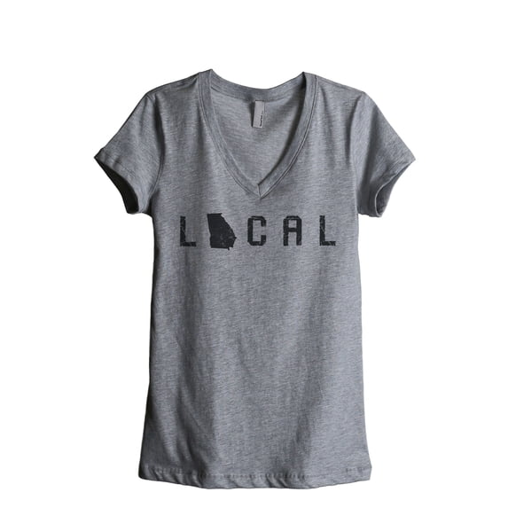Thread Tank Local Georgia State Women's Relaxed V-Neck T-Shirt Tee Heather Grey Large