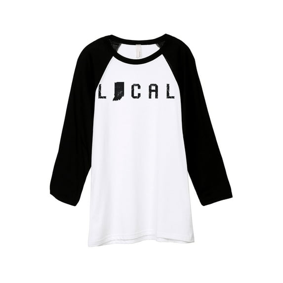 Thread Tank Local Indiana State Unisex 3/4 Sleeves Baseball Raglan White Black X-Large