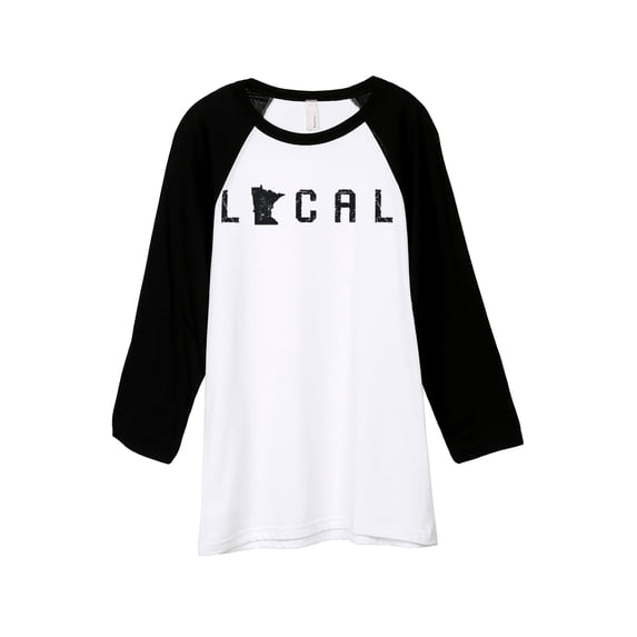 Thread Tank Local Minnesota State Unisex 3/4 Sleeves Baseball Raglan White Black X-Large
