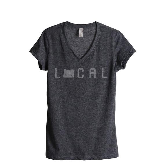 Thread Tank Local Oregon State Women's Relaxed V-Neck T-Shirt Tee Charcoal 2X-Large