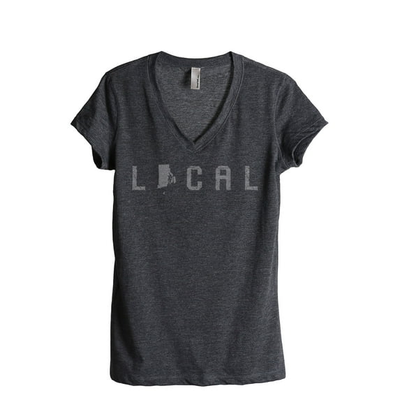 Thread Tank Local Rhode Island State Women's Relaxed V-Neck T-Shirt Tee Charcoal Large