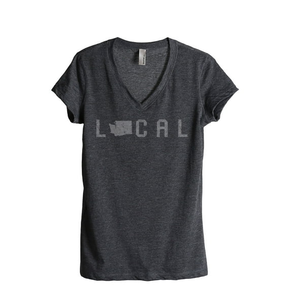 Thread Tank Local Washington State Women's Relaxed V-Neck T-Shirt Tee Charcoal 2X-Large