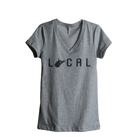 Thread Tank Local West Virginia State Women's Relaxed V-Neck T-Shirt Tee Heather Grey X-Large