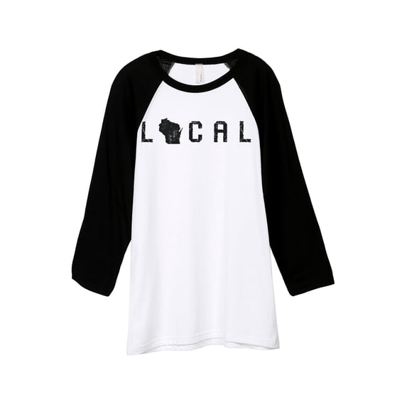 Thread Tank Local Wisconsin State Unisex 3/4 Sleeves Baseball Raglan White Black 2X-Large