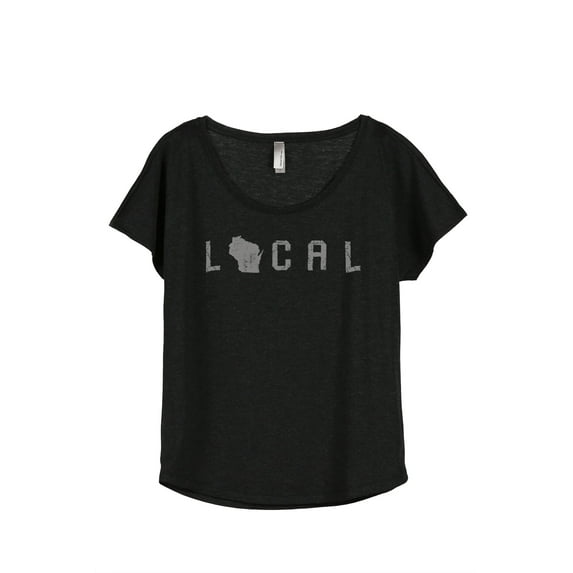 Thread Tank Local Wisconsin State Women's Relaxed Slouchy Dolman T-Shirt Tee Heather Black Small