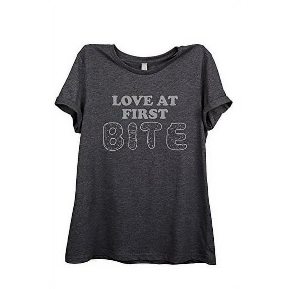 Thread Tank Love At First Bite Women Relaxed T-Shirt Tee Charcoal Grey Small