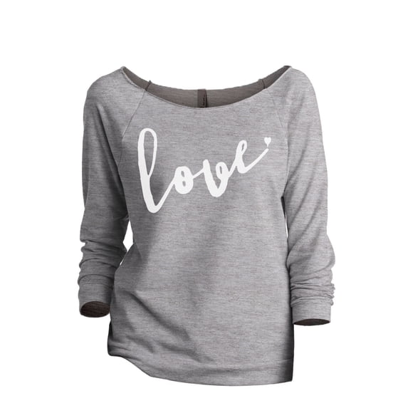 Thread Tank Love Cursive Women's Slouchy 3/4 Sleeves Raglan Sweatshirt Sport Grey Small