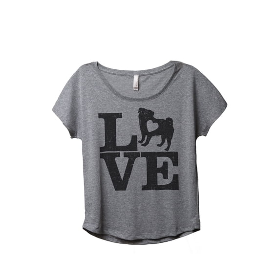 Thread Tank Love Pug Women's Fashion Relaxed Slouchy Dolman T-Shirt Tee Heather Grey 2X-Large