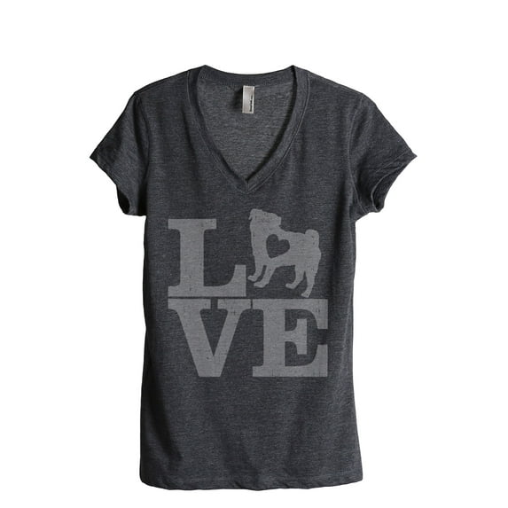 Thread Tank Love Pug Women's Fashion Relaxed V-Neck T-Shirt Tee Charcoal Small