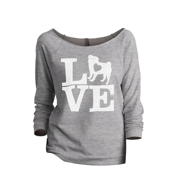 Thread Tank Love Pug Women's Fashion Slouchy 3/4 Sleeves Raglan Sweatshirt Sport Grey Small