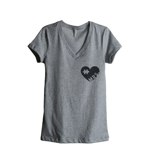 Thread Tank MRS Puzzle Heart Women's Relaxed V-Neck T-Shirt Tee Heather Grey Small
