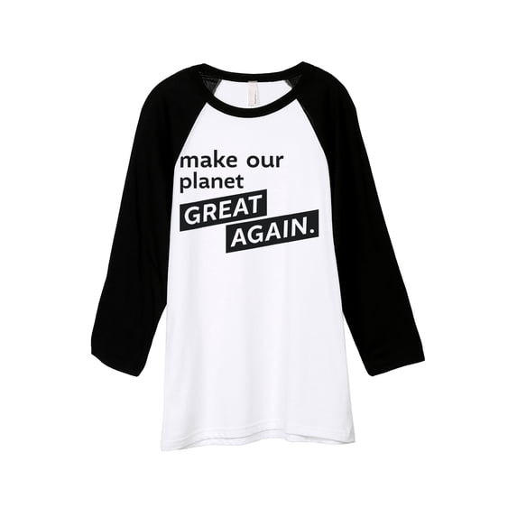 Thread Tank Make Our Planet Great Again Unisex 3/4 Sleeves Baseball Raglan White Black Small