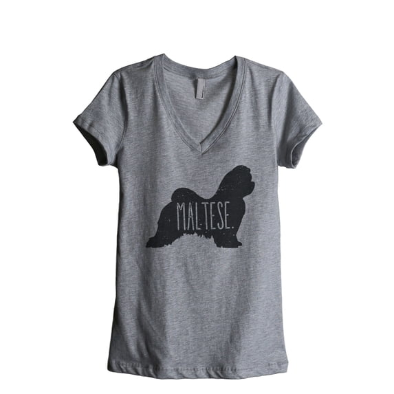 Thread Tank Maltese Dog Silhouette Women's Relaxed V-Neck T-Shirt Tee Heather Grey Large