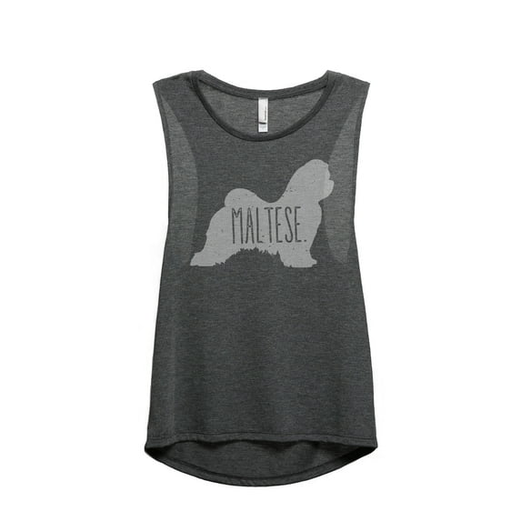 Thread Tank Maltese Dog Silhouette Women's Sleeveless Muscle Tank Top Charcoal Large