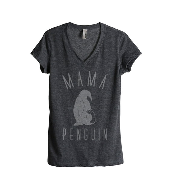 Thread Tank Mama Penguin Women's Relaxed V-Neck T-Shirt Tee Charcoal 2X-Large