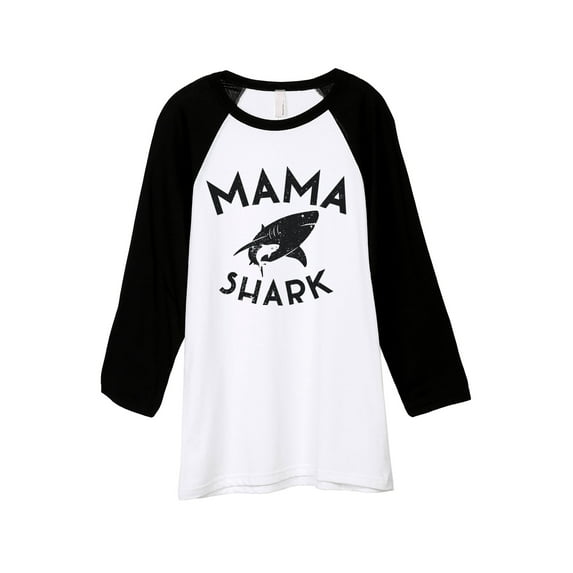 Thread Tank Mama Shark Unisex 3/4 Sleeves Baseball Raglan White Black Small