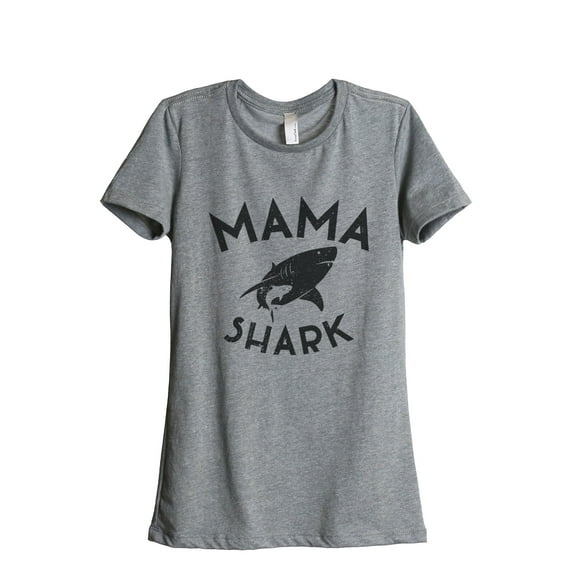 Thread Tank Mama Shark Women's Relaxed Crewneck T-Shirt Tee Heather Grey Small