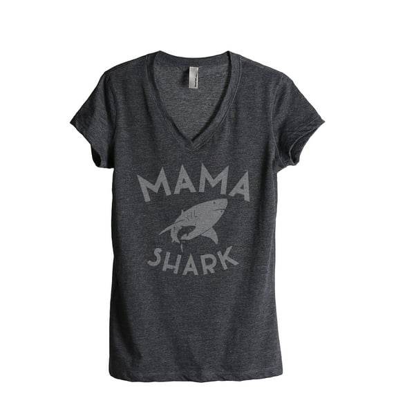 Thread Tank Mama Shark Women's Relaxed V-Neck T-Shirt Tee Charcoal 2X-Large