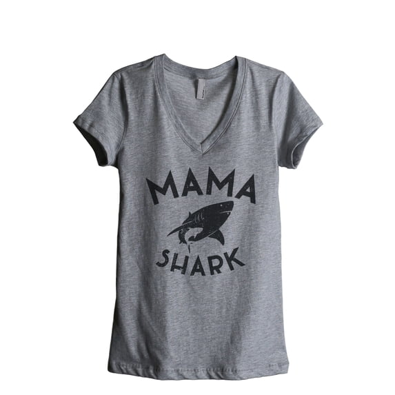 Thread Tank Mama Shark Women's Relaxed V-Neck T-Shirt Tee Heather Grey Small