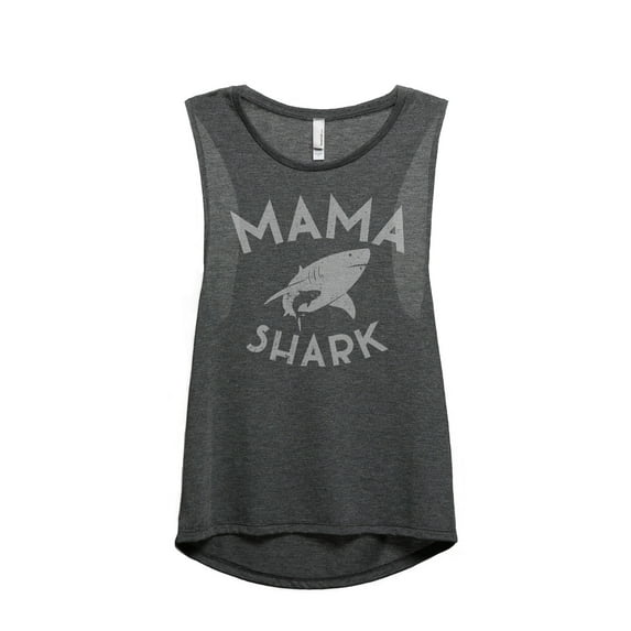 Thread Tank Mama Shark Women's Sleeveless Muscle Tank Top Charcoal 2X-Large