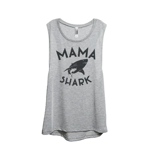 Thread Tank Mama Shark Women's Sleeveless Muscle Tank Top Sport Grey Small