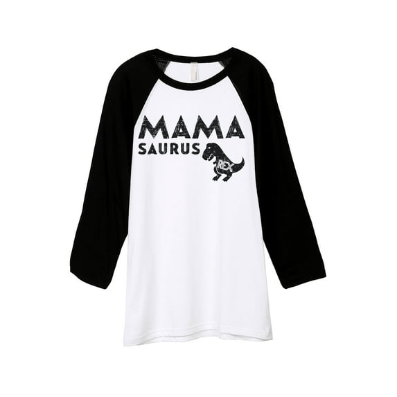 Thread Tank Mamasaurus Rex Unisex 3/4 Sleeves Baseball Raglan White Black Small