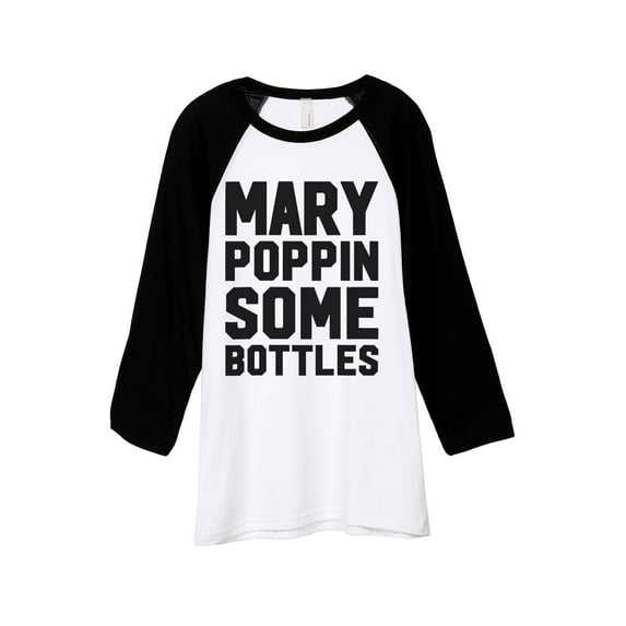 Thread Tank Mary Poppin Bottles Unisex 3/4 Sleeves Baseball Raglan White Black Small