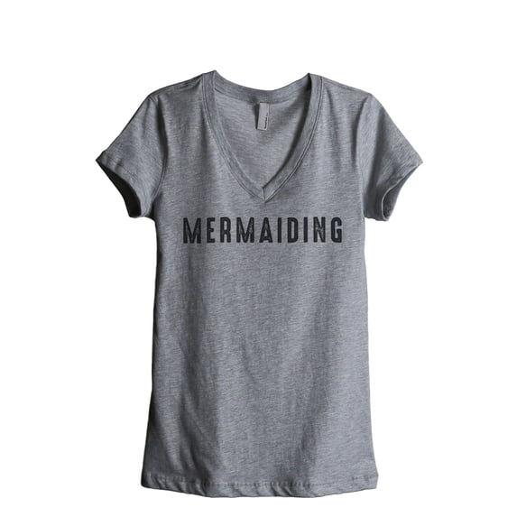 Thread Tank Mermaiding Women's Relaxed V-Neck T-Shirt Tee Heather Grey Small