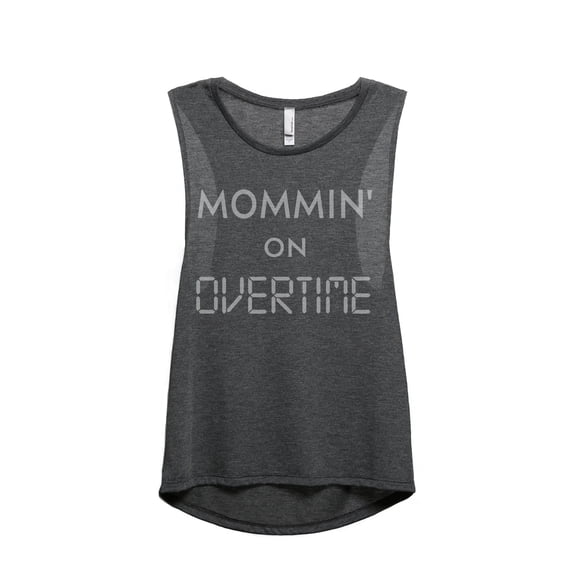 Thread Tank Mommin On Overtime Women's Sleeveless Muscle Tank Top Charcoal Small