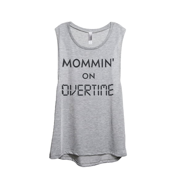 Thread Tank Mommin On Overtime Women's Sleeveless Muscle Tank Top Sport Grey X-Large