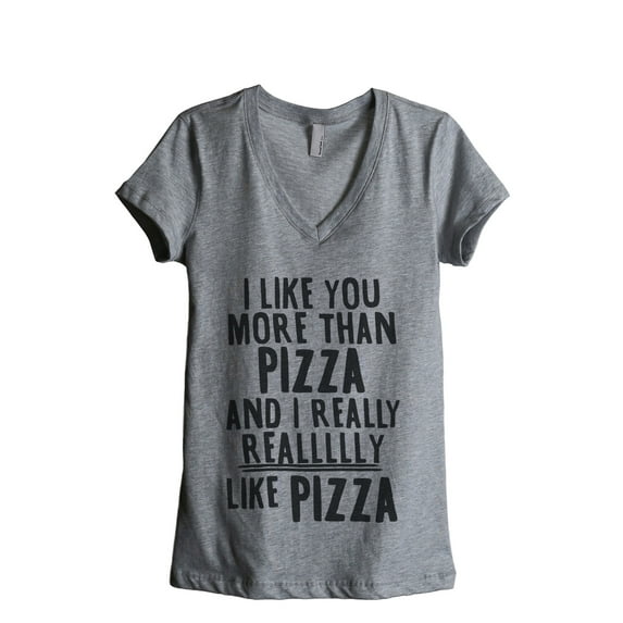 Thread Tank More Than Pizza Women's Relaxed V-Neck T-Shirt Tee Heather Grey Small