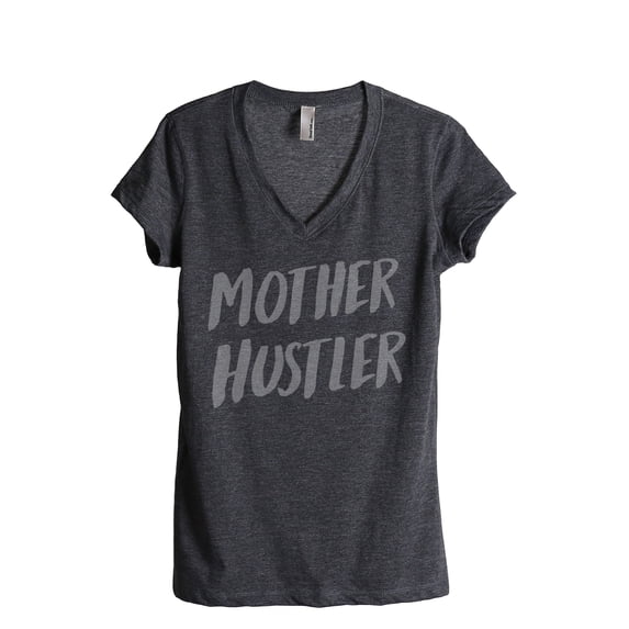Thread Tank Mother Hustler Women's Fashion Relaxed V-Neck T-Shirt Tee Charcoal Small