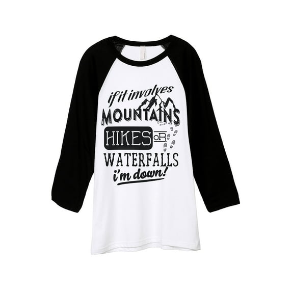 Thread Tank Mountains Hikes Waterfall Unisex 3/4 Sleeves Baseball Raglan White Black Large